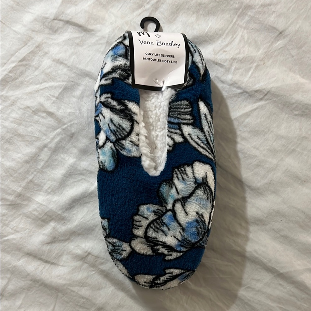Vera Bradley Navy and White Floral Slippers